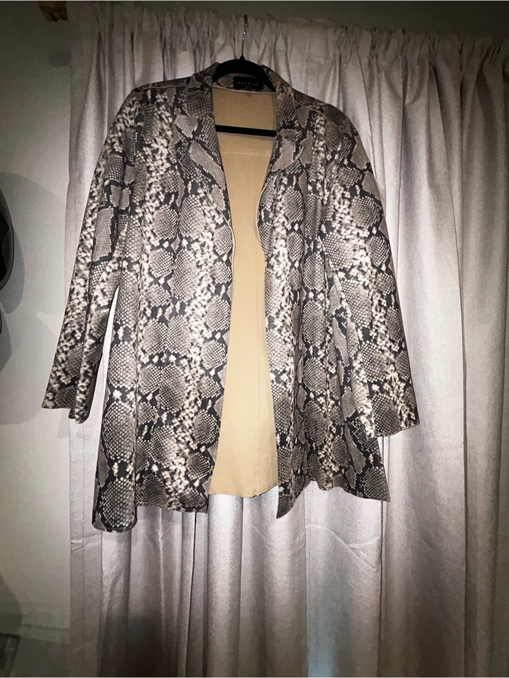 Premise Snake Print Open-Front Blazer in Beige and Gray